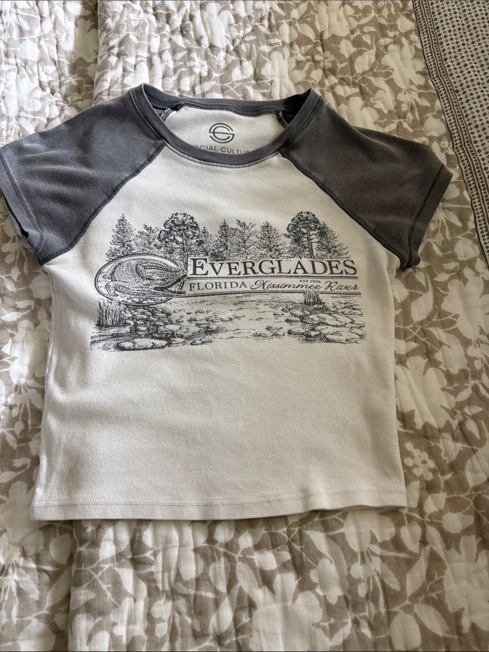 Everglades Raglan Graphic Tee - White and Gray